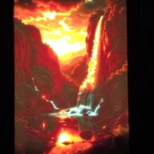 Litofania - La cascata infuocata - 13x18cm - incorniciato - retroilluminato - USB - cavo usb-c incluso