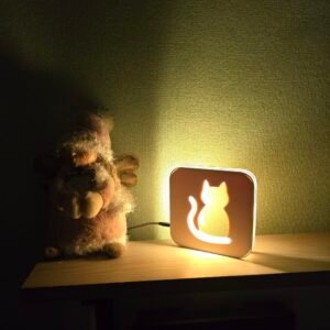 Lampada da Comodino Gatto – Stampa 3D & Incisione Laser | USB | Luce Notturna per Bambini
