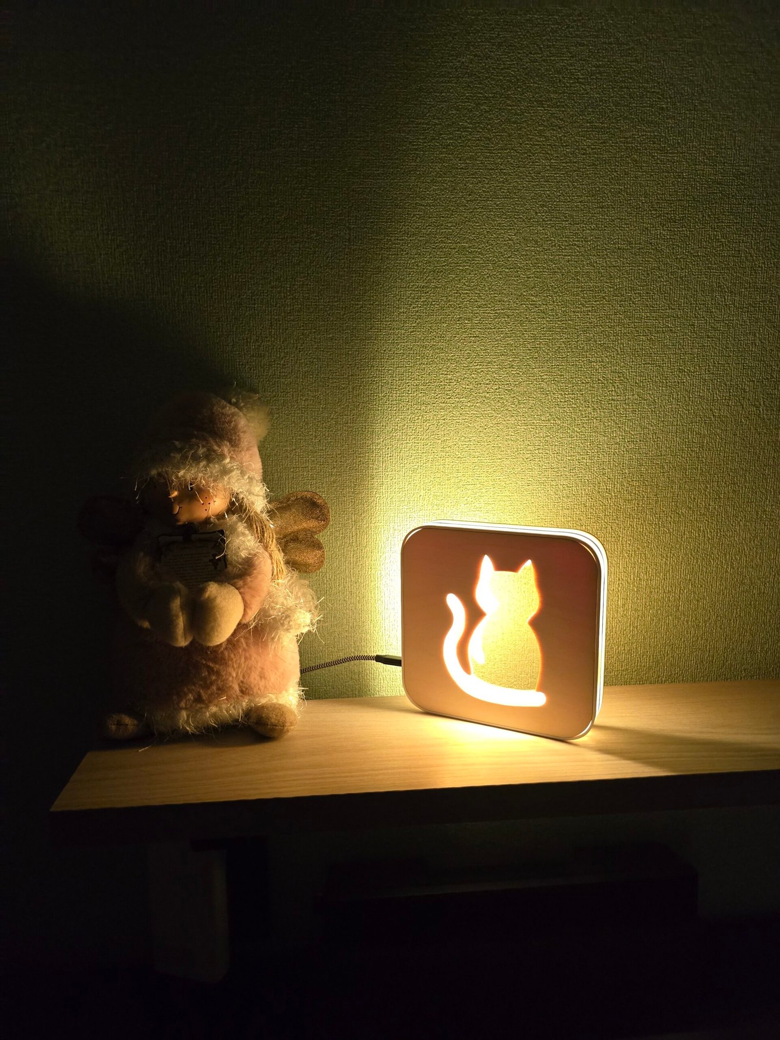 Lampada da Comodino Gatto – Stampa 3D & Incisione Laser | USB | Luce Notturna per Bambini