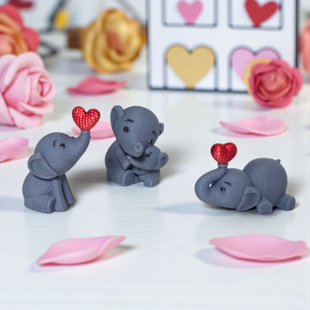 Elefantino con Cuore – Stampa 3D | Idea Regalo Romantica | Singolo o Set da 3